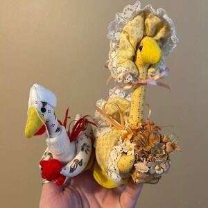 Vintage Handmade Goose Ornament Pair Cottagecore Goose Duck Folk Art